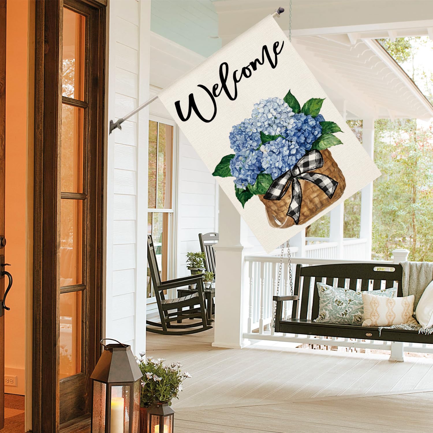 AVOIN colorlife floral welcome flag adds charm to your porch.