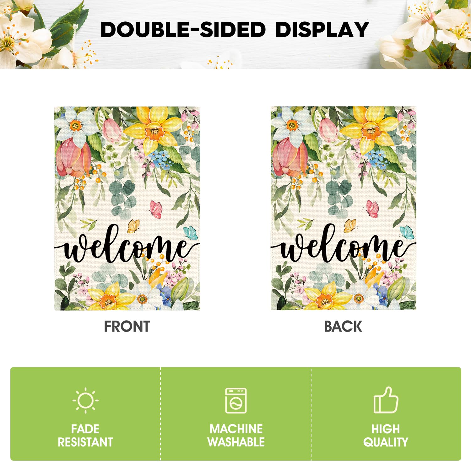 AVOIN colorlife garden flag in yard setup, complements garden and lawn spaces.