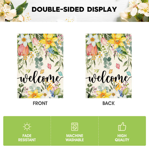 AVOIN colorlife garden flag in yard setup, complements garden and lawn spaces.