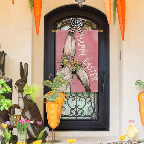 AVOIN colorlife Happy Easter Bunny House Flag back view for double-sided display