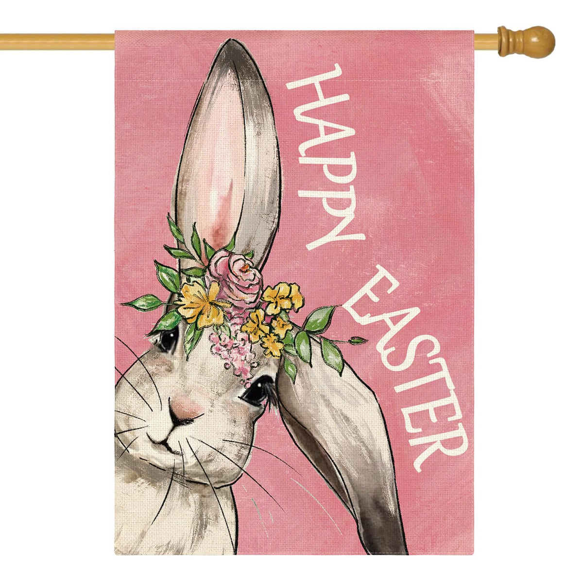 AVOIN colorlife Happy Easter Bunny House Flag front view for welcoming guests outdoors