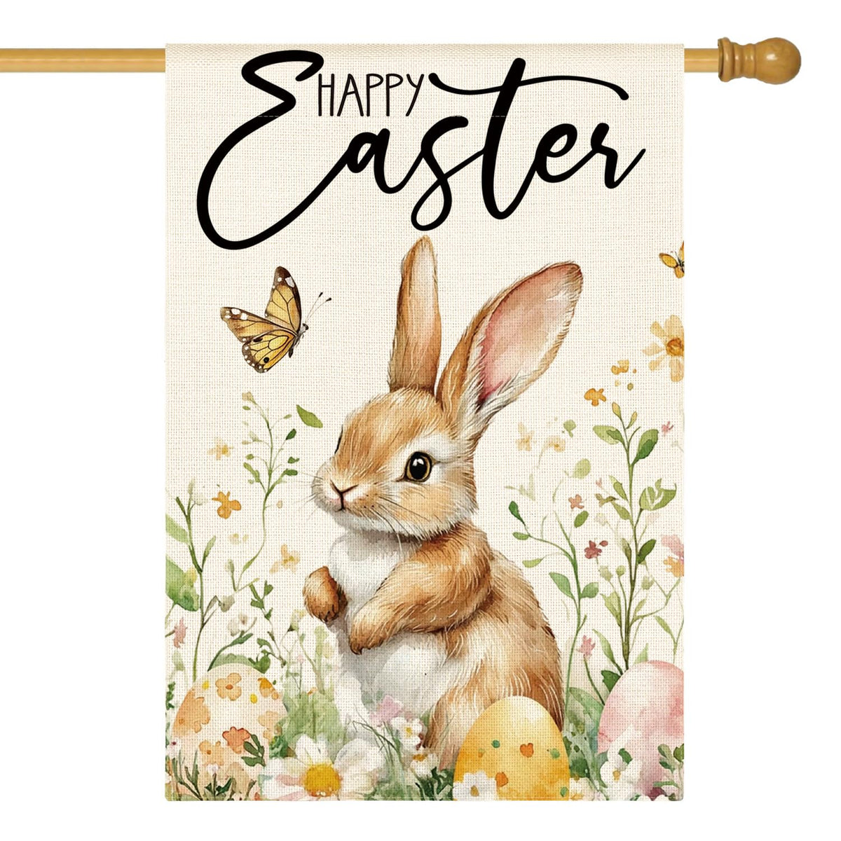 AVOIN colorlife Happy Easter Bunny House Flag front view for outdoor decor