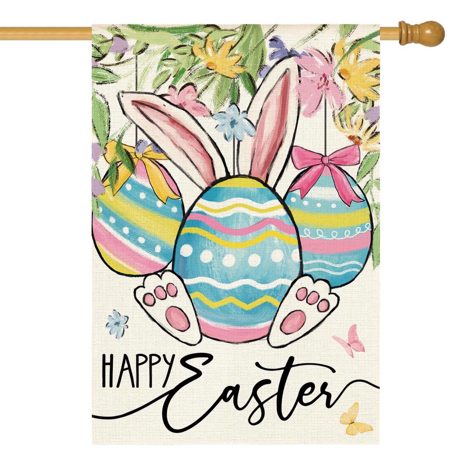 AVOIN colorlife Happy Easter flag with eggs and bunny design for porch decor.