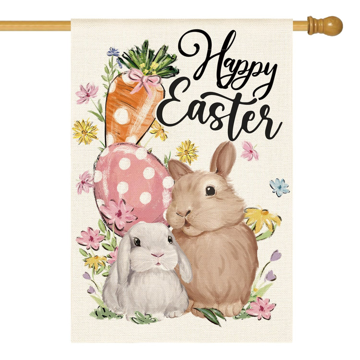 AVOIN colorlife Happy Easter flag with bunny and carrot for outdoor display