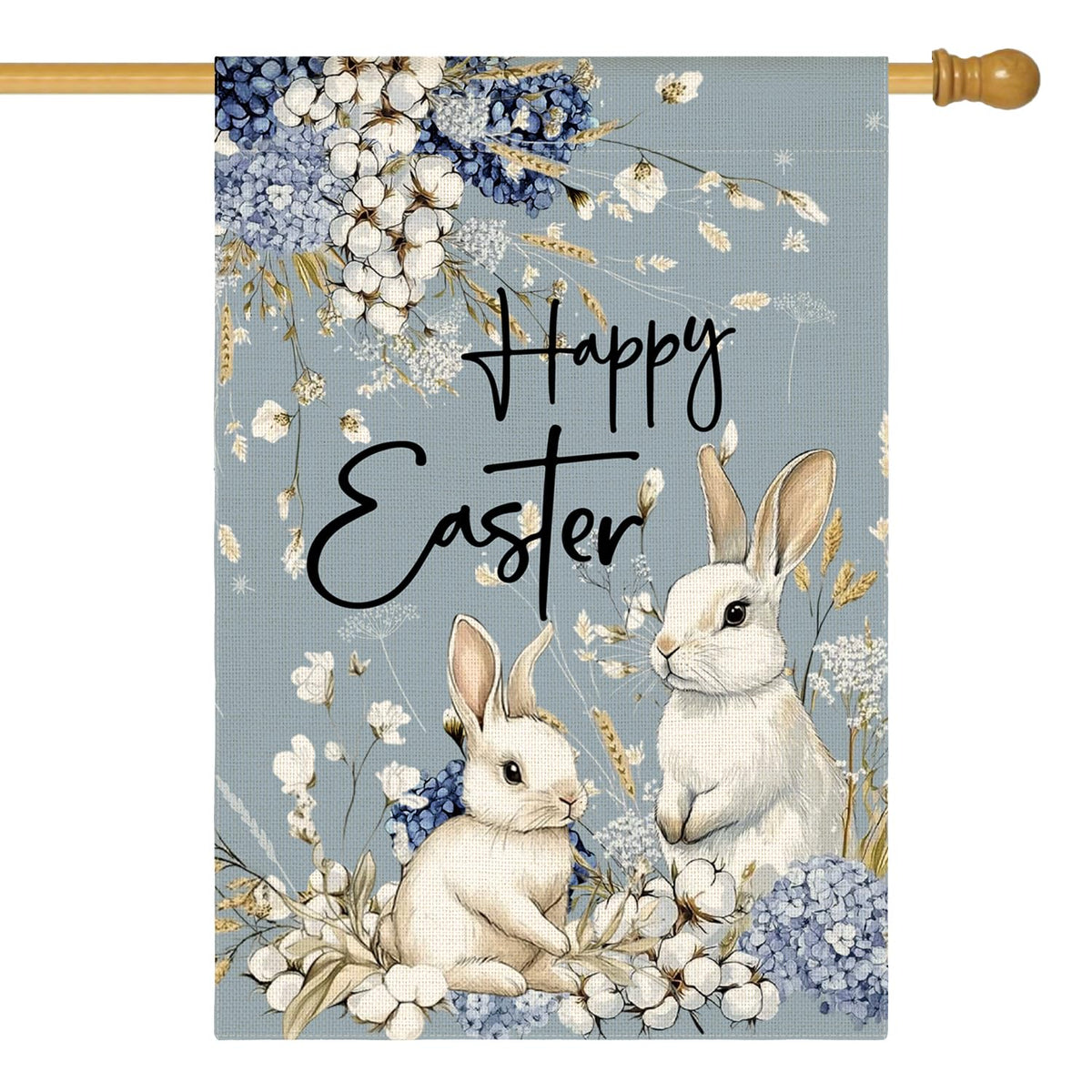 AVOIN colorlife Easter floral flag front view with bunny and flowers for outdoors