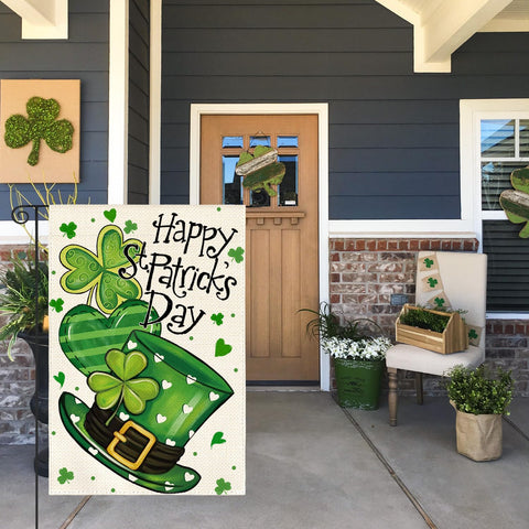 AVOIN colorlife flag shows shamrocks on both sides for festive yard greetings.