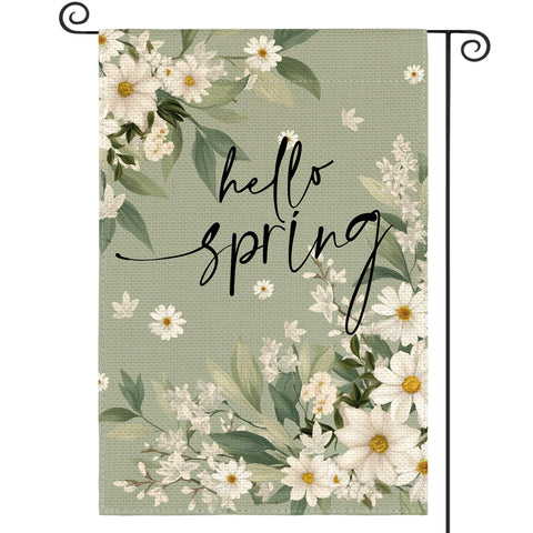 AVOIN colorlife Hello Spring Daisy garden flag features bright daisies to welcome guests.