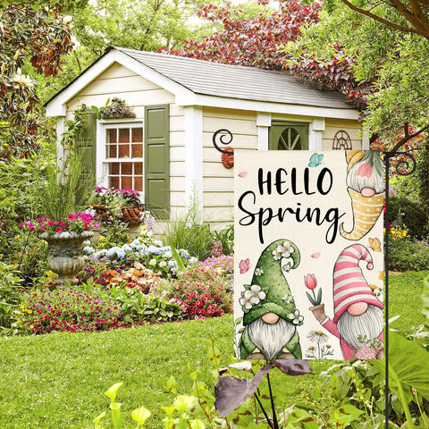AVOIN colorlife Hello Spring Garden Flag double-sided print visible from all angles.
