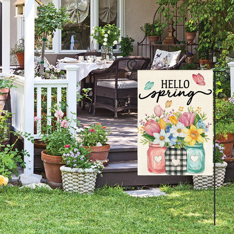 AVOIN colorlife Hello Spring flag close-up of vibrant floral pattern.