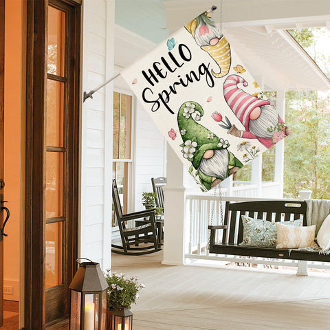 AVOIN colorlife Hello Spring flag double-sided text readable from both sides.
