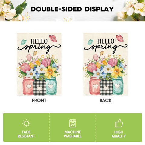 AVOIN colorlife Hello Spring flag durable polyester withstands weather.