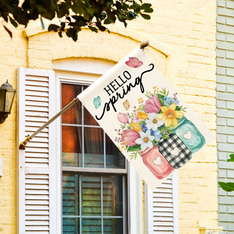 AVOIN colorlife Hello Spring flag shows colors from both sides for welcoming spaces.