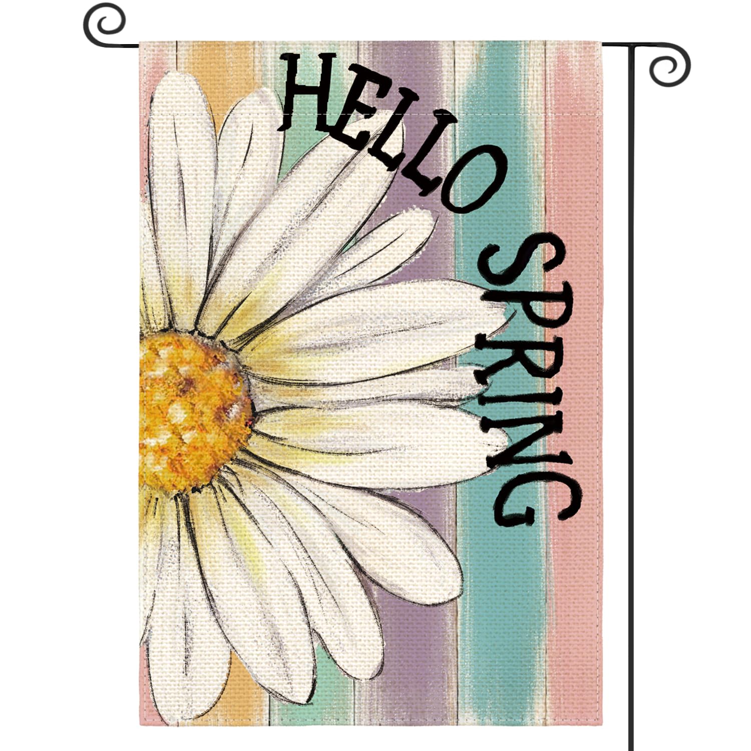 AVOIN colorlife Hello Spring flag front view with vibrant daisy design for curb appeal.