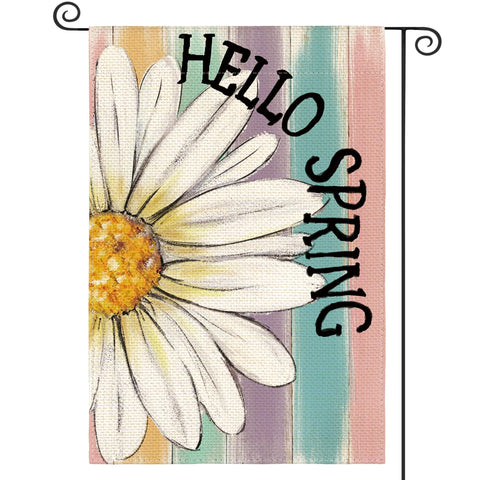 AVOIN colorlife Hello Spring flag front view with vibrant daisy design for curb appeal.