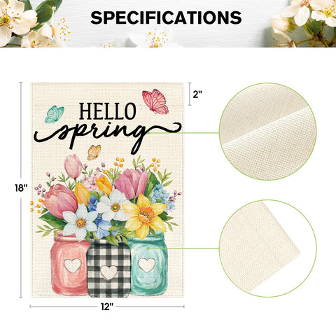 AVOIN colorlife Hello Spring flag outdoor display on porch adds seasonal charm.