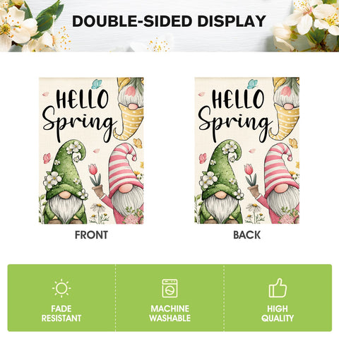 AVOIN colorlife Hello Spring flag weather-resistant polyester withstands outdoor use.