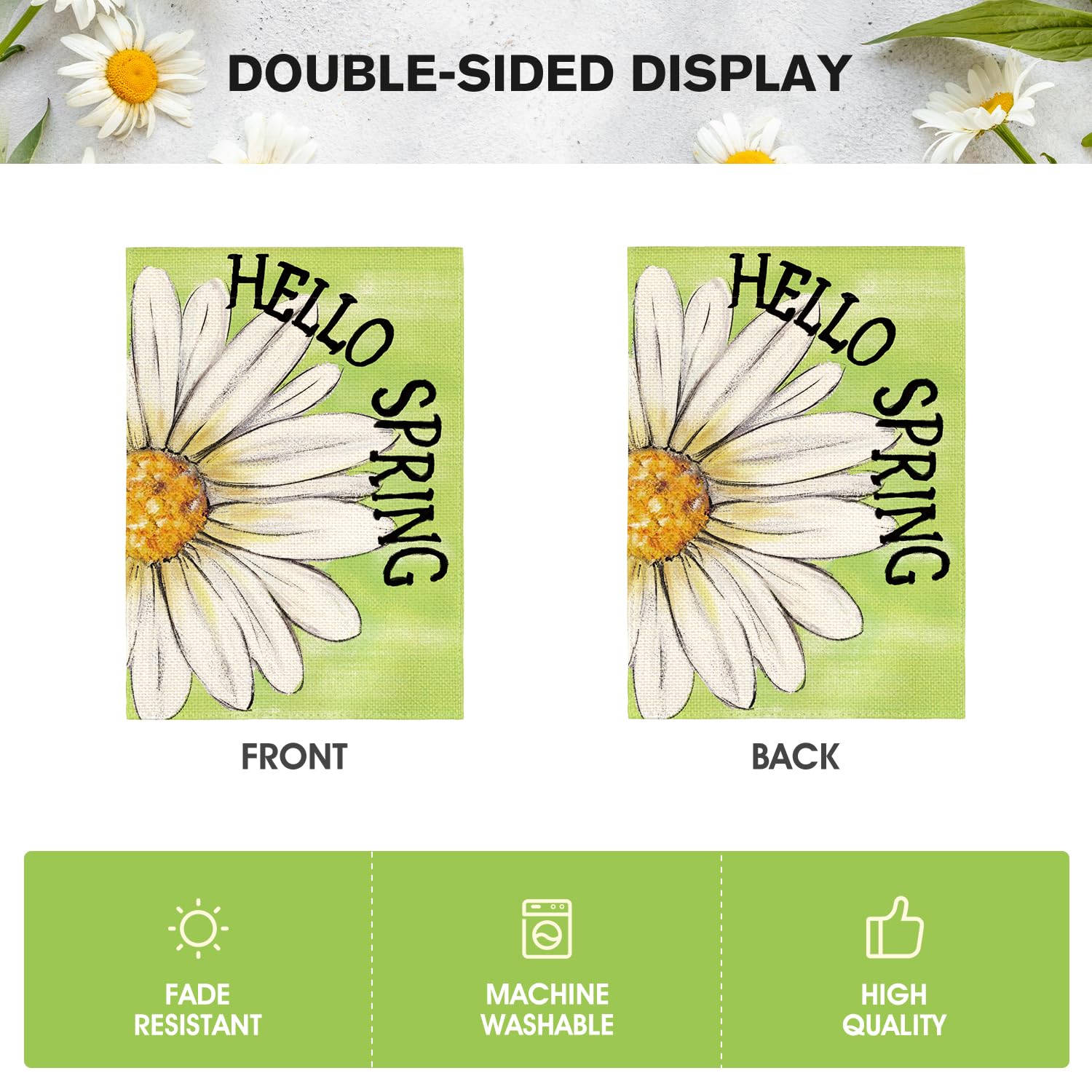 AVOIN colorlife Hello Spring Garden Flag brightens porch, deck, or veranda with spring vibes.