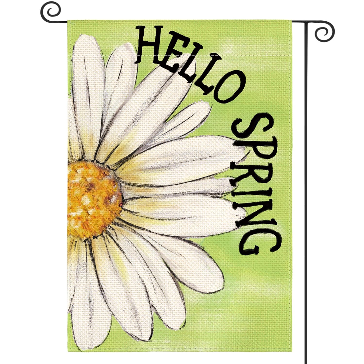 AVOIN colorlife Hello Spring Garden Flag front view with daisies for welcoming outdoor spaces.