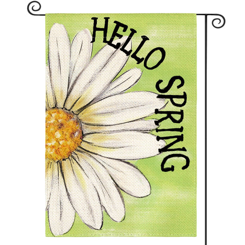AVOIN colorlife Hello Spring Garden Flag front view with daisies for welcoming outdoor spaces.