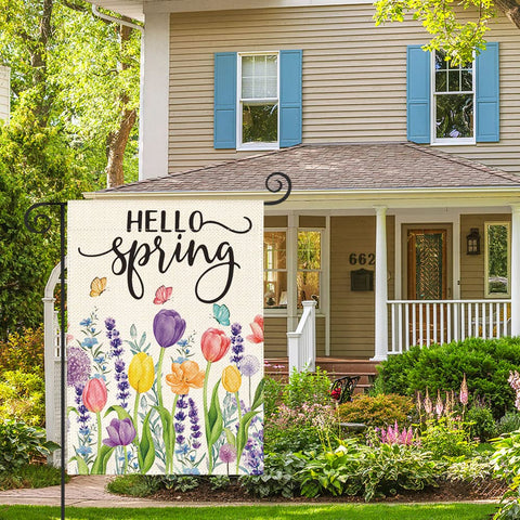 AVOIN colorlife Hello Spring flag is easy to install and machine washable for quick care.