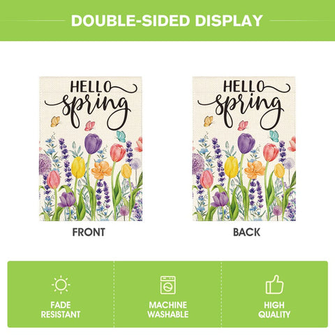 AVOIN colorlife Hello Spring flag with weather-resistant construction for long-lasting outdoor display.