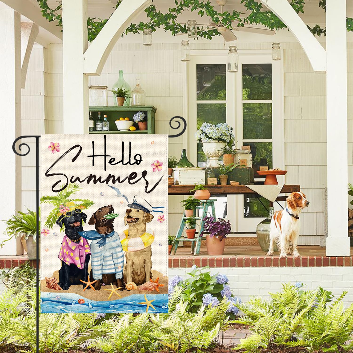 AVOIN colorlife Hello Summer flag back view mirrors the front design