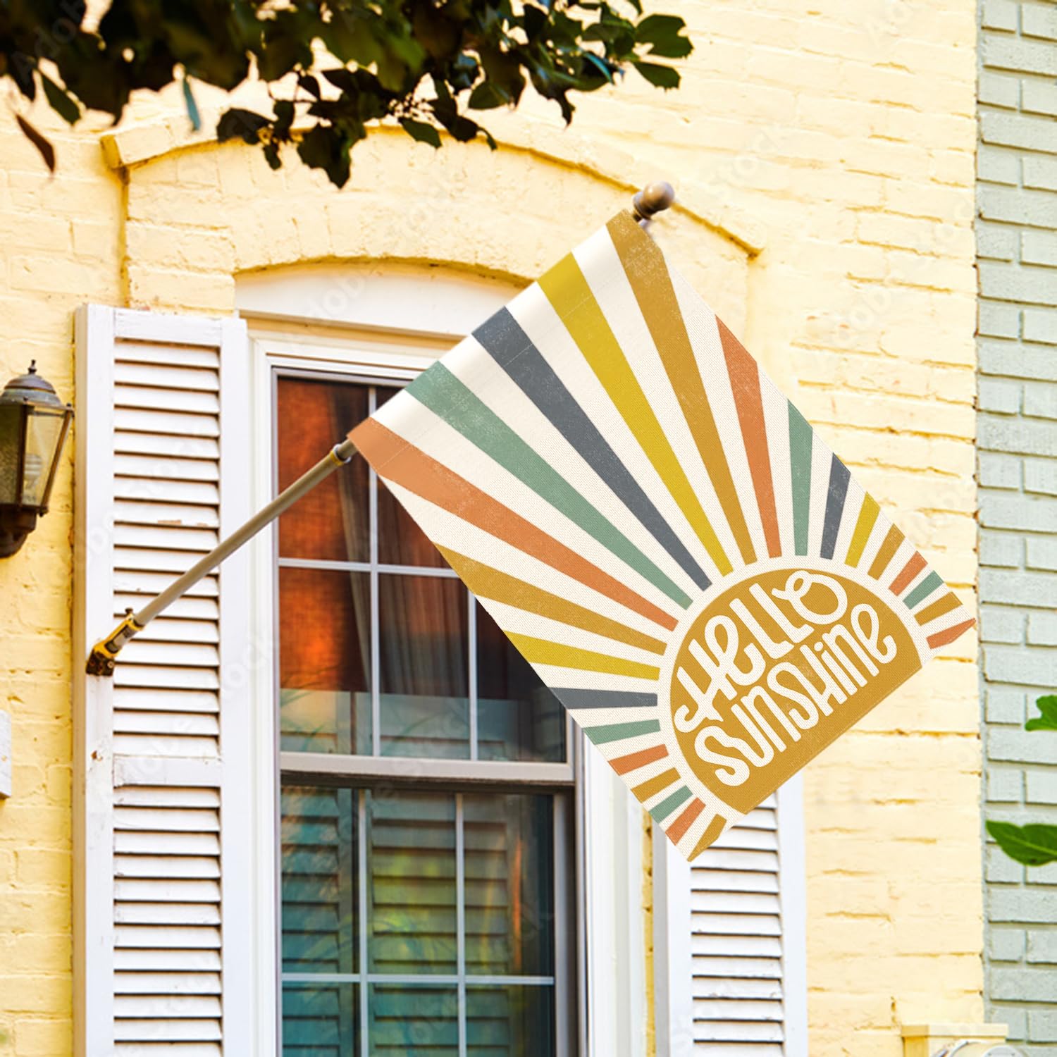 AVOIN colorlife Hello Sunshine flag back view, double-sided visibility for curb appeal.