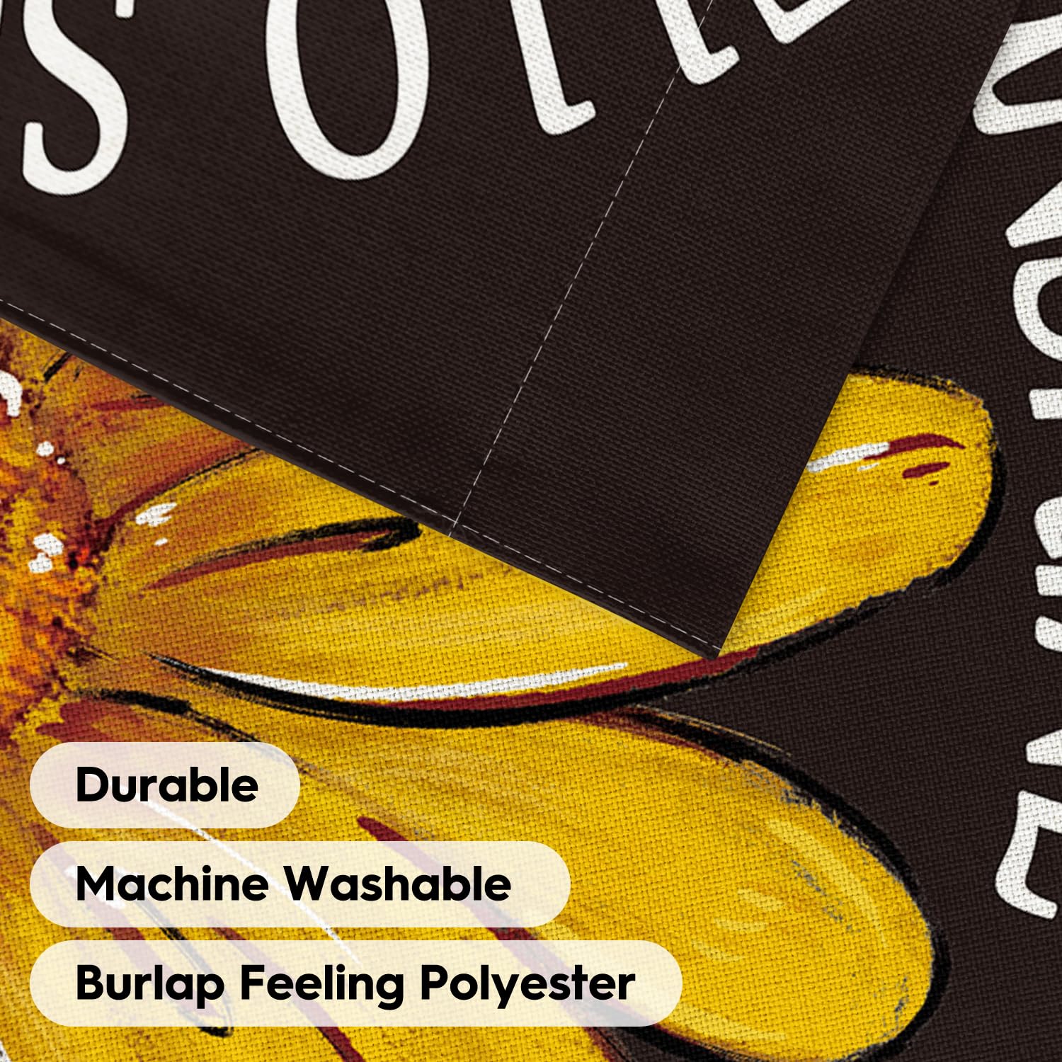 Detail of double stitching for lasting strength on the Hello Sunshine flag