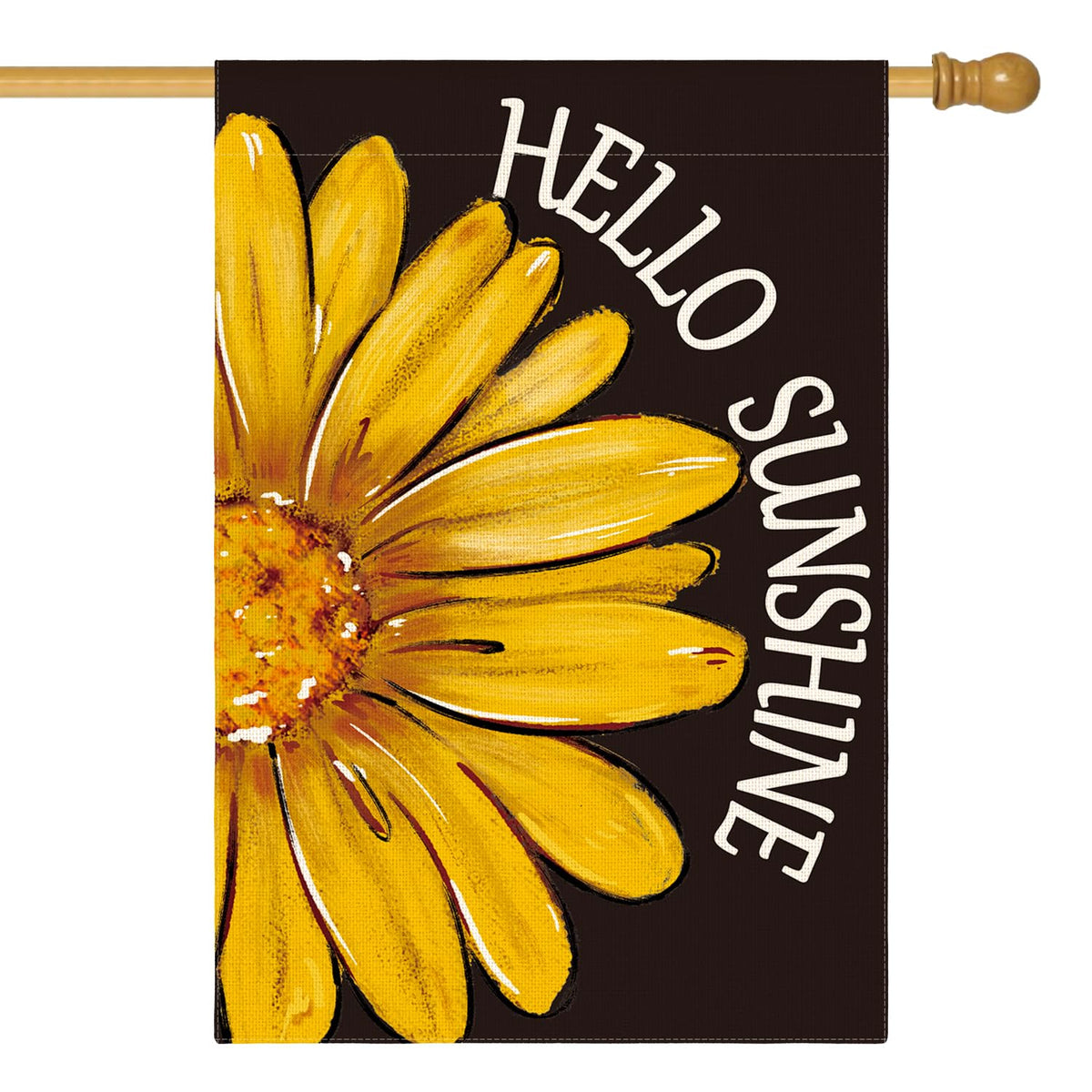 AVOIN colorlife Hello Sunshine flag front view with yellow daisy design for outdoor decor