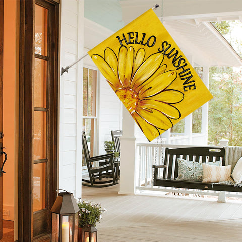 AVOIN colorlife Hello Sunshine flag welcoming guests during spring and summer.