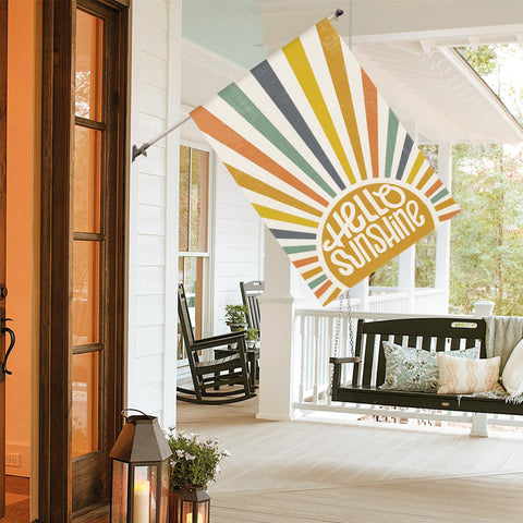 AVOIN colorlife Hello Sunshine flag sleeve area demonstrates easy pole mounting and stable hanging.