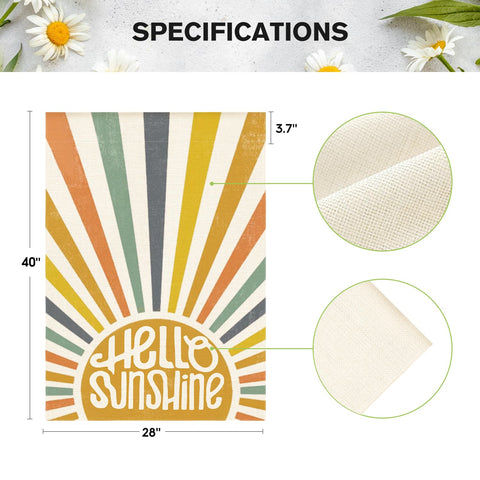 AVOIN colorlife Hello Sunshine flag stitching close-up shows long-term outdoor resilience.