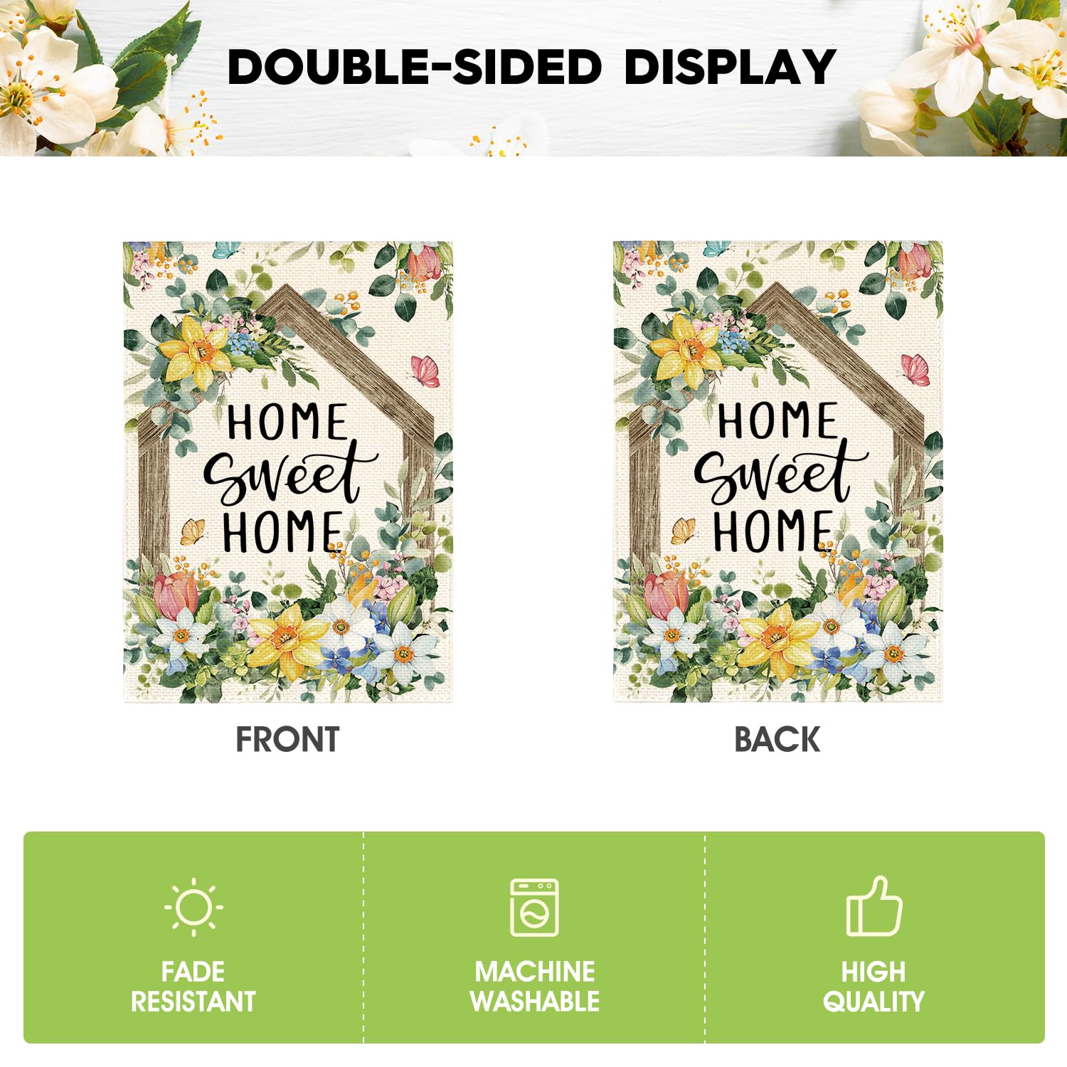 AVOIN colorlife Home Sweet Home flag to welcome guests on porch or veranda.