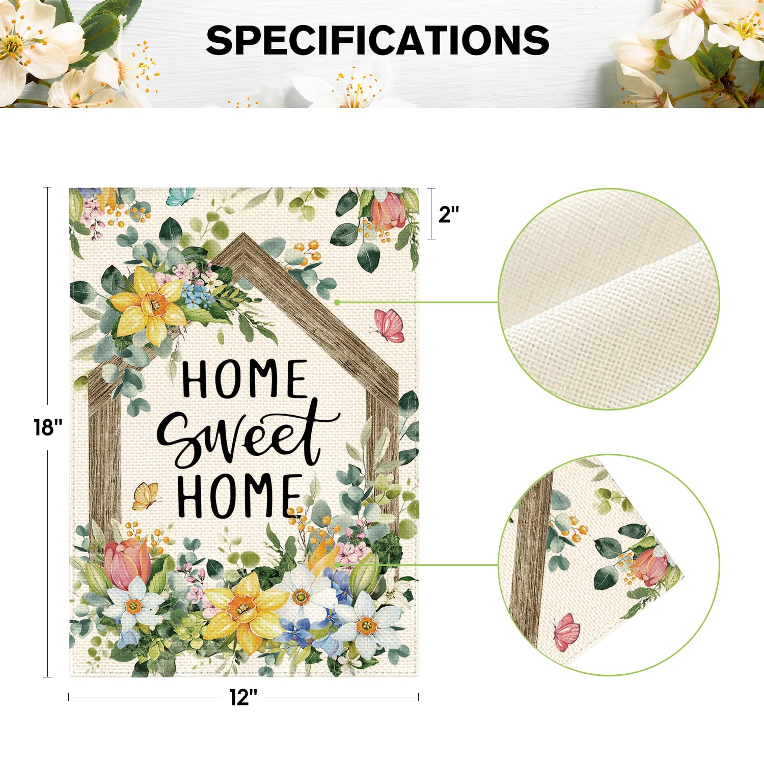 AVOIN colorlife Home Sweet Home flag made of weather-resistant polyester for durability outdoors.