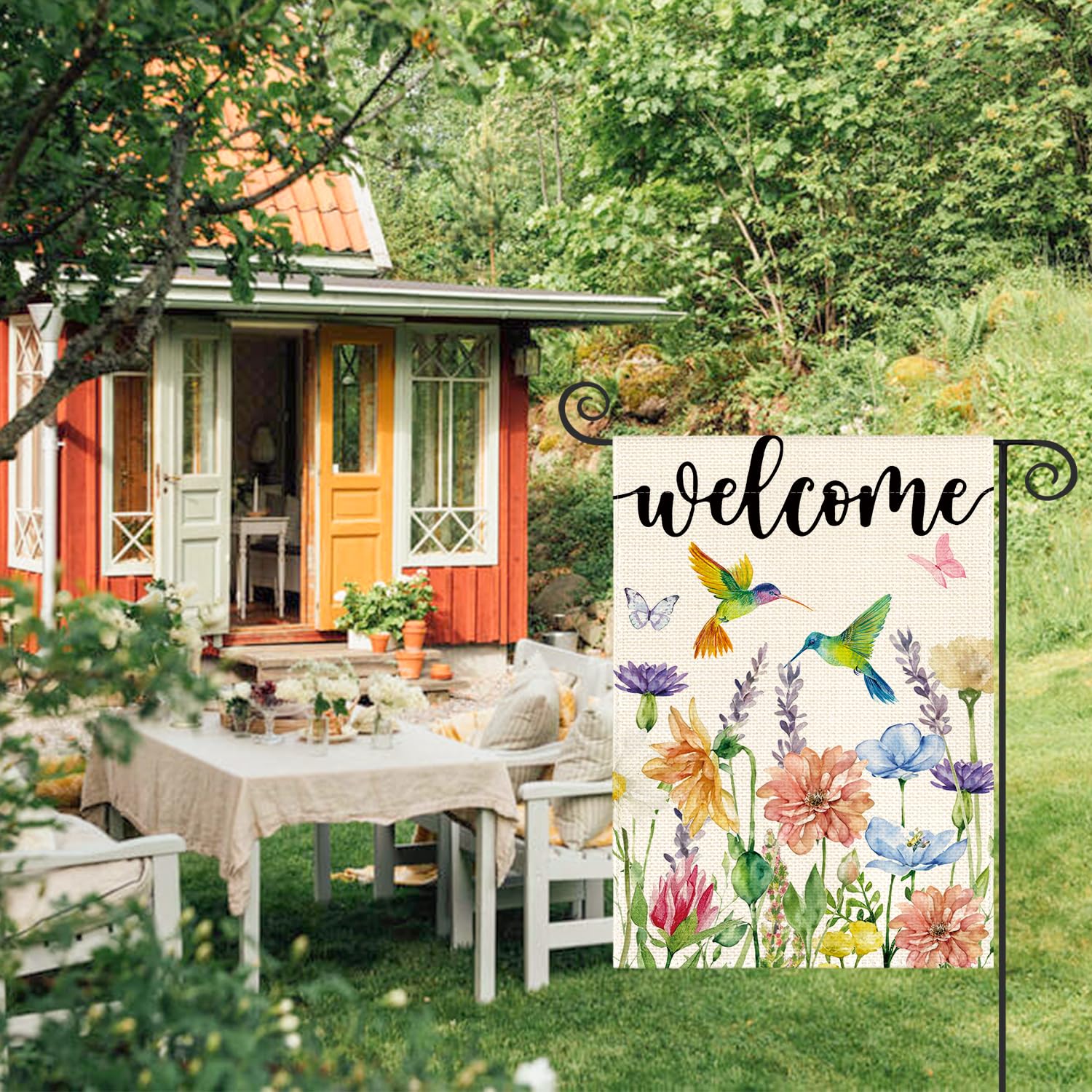 AVOIN colorlife hummingbird spring flowers flag back view reads both sides clearly