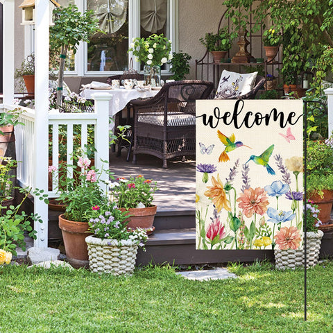 Detail print of AVOIN colorlife hummingbird spring flowers flag