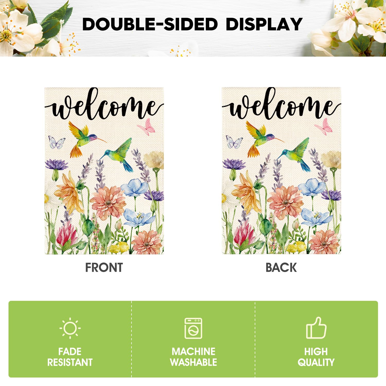 AVOIN colorlife hummingbird spring flowers flag double-sided design outdoors