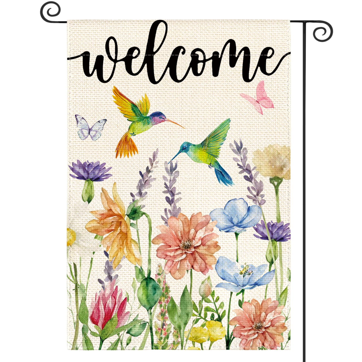 AVOIN colorlife hummingbird spring flowers flag front view welcomes guests outdoors