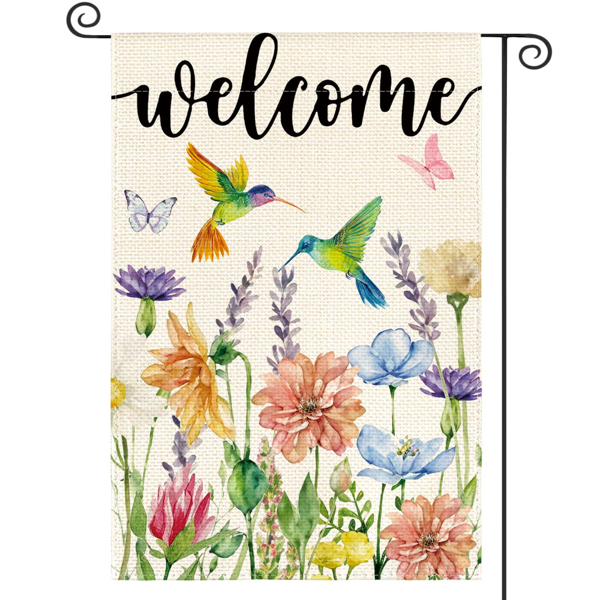 AVOIN colorlife hummingbird spring flowers flag front view welcomes guests outdoors