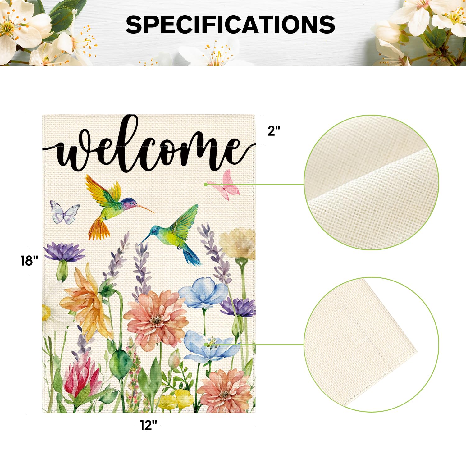 Hummingbird spring flowers flag in garden by AVOIN colorlife