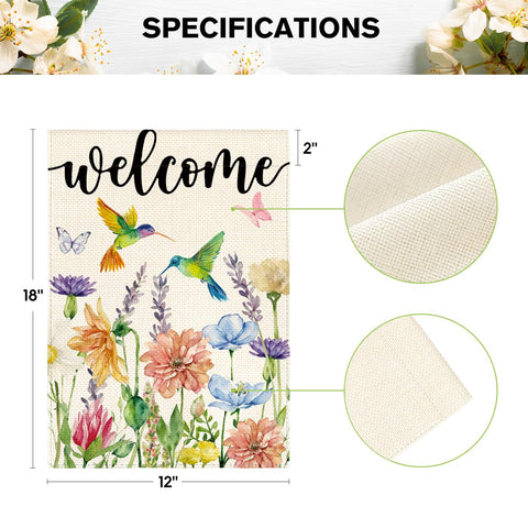 Hummingbird spring flowers flag in garden by AVOIN colorlife