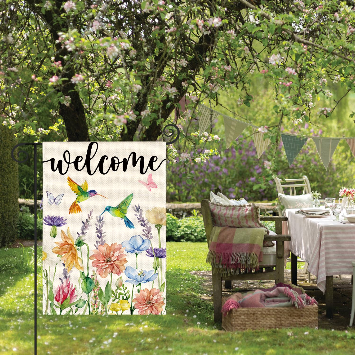 Flag on deck by AVOIN colorlife hummingbird spring flowers design