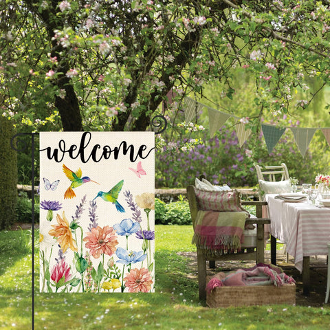 Flag on deck by AVOIN colorlife hummingbird spring flowers design