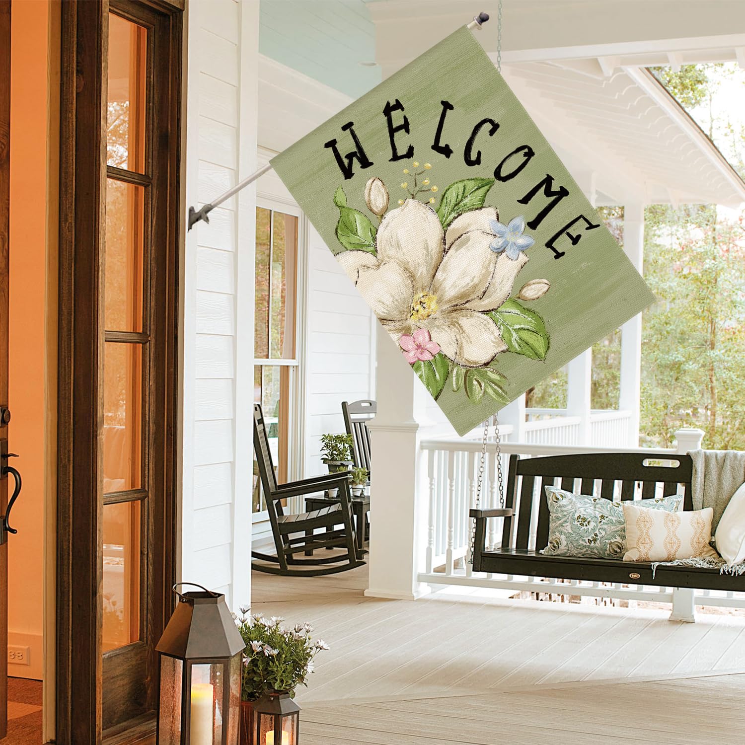 AVOIN colorlife magnolia spring flag with pole sleeve for easy hanging