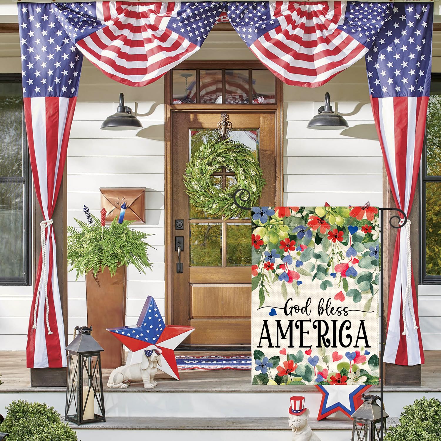 AVOIN colorlife memorial day flag floral design welcomes guests outdoors