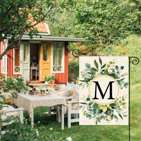 AVOIN colorlife monogram M floral flag back view showcases symmetrical charm