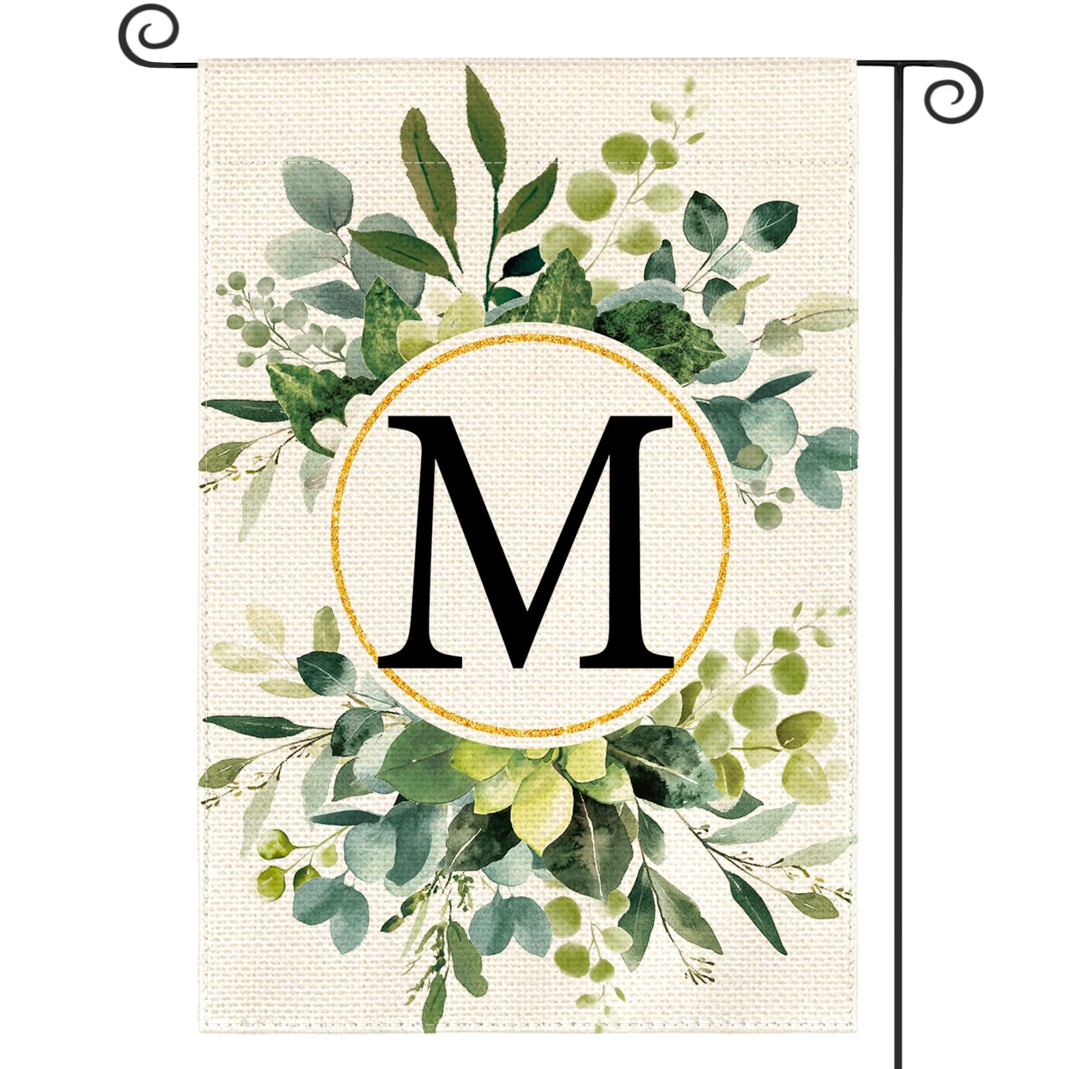 AVOIN colorlife monogram M floral flag front view for welcoming outdoor guests