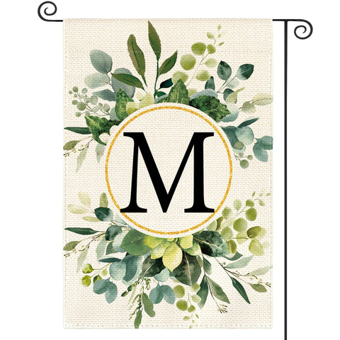 AVOIN colorlife monogram M floral flag front view for welcoming outdoor guests