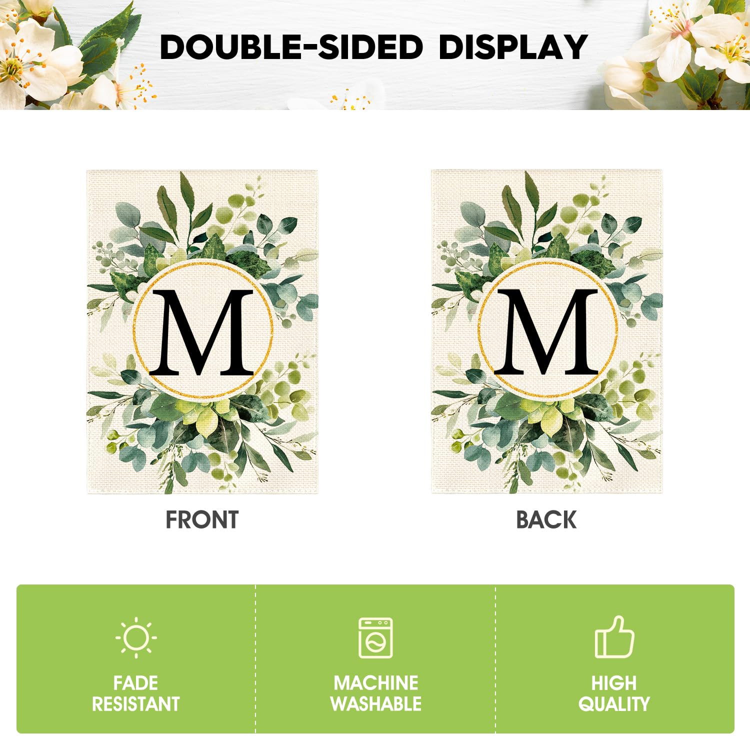 AVOIN colorlife monogram M floral flag porch display adds curb appeal