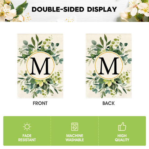 AVOIN colorlife monogram M floral flag porch display adds curb appeal